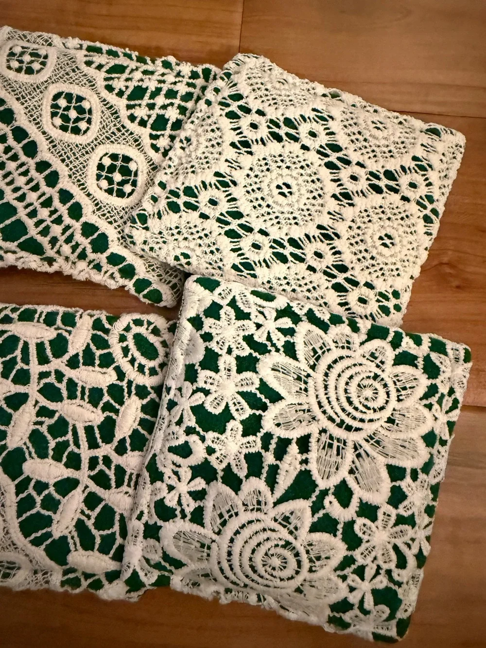 Handmade Bundle of (6) Green Crochet Christmas Holiday Fabric Coasters Decor